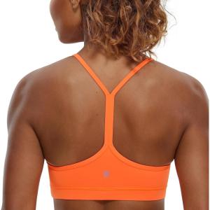 imageCRZ YOGA Butterluxe Womens Y Back Sports Bra  Padded Racerback Low Impact Spaghetti Thin Strap Workout Yoga TopNeon Orange