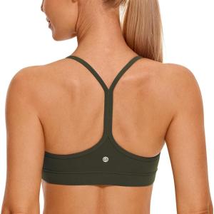 imageCRZ YOGA Butterluxe Womens Y Back Sports Bra  Padded Racerback Low Impact Spaghetti Thin Strap Workout Yoga TopOlive Green