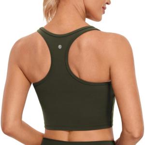 imageCRZ YOGA Butterluxe Womens YBack Racerback Longline Sports Bra  Padded Scoop Neck Workout Crop Tank Top with Built in PadsOlive Green
