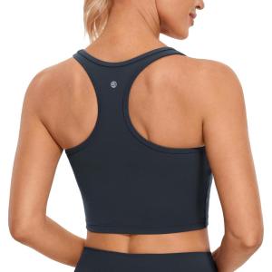 imageCRZ YOGA Butterluxe Womens YBack Racerback Longline Sports Bra  Padded Scoop Neck Workout Crop Tank Top with Built in PadsTrue Navy