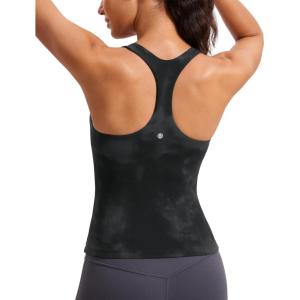 imageCRZ YOGA Butterluxe Workout Tank Tops for Women Built in Bras Padded  Racerback Athletic Spandex Yoga CamisoleBlack Tie Dye Flowers