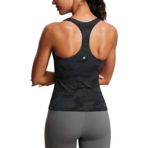 imageCRZ YOGA Butterluxe Workout Tank Tops for Women Built in Bras Padded  Racerback Athletic Spandex Yoga CamisoleDark Grey Camouflage 2