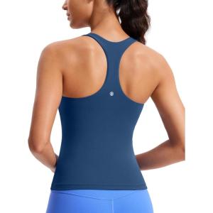 imageCRZ YOGA Butterluxe Workout Tank Tops for Women Built in Bras Padded  Racerback Athletic Spandex Yoga CamisoleFrench Navy