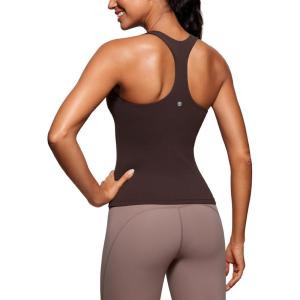 imageCRZ YOGA Butterluxe Workout Tank Tops for Women Built in Bras Padded  Racerback Athletic Spandex Yoga CamisoleHot Fudge Brown