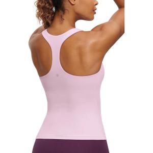 imageCRZ YOGA Butterluxe Workout Tank Tops for Women Built in Bras Padded  Racerback Athletic Spandex Yoga CamisolePink Peony