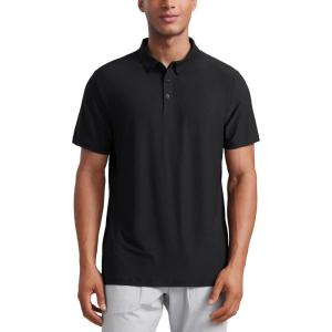 imageCRZ YOGA Cloudweight Mens Short Sleeve Polo Shirts Lightweight Moisture Wicking Athletic Casual Button Golf TShirtsBlack
