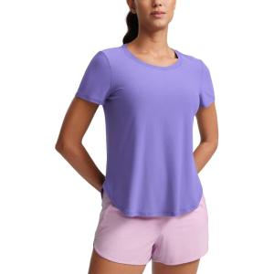imageCRZ YOGA Cloudweight Workout Tops for Women Lightweight Athletic Short Sleeve Shirts Gym Running Side Slit TShirtsDark Lavender Purple