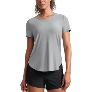 imageCRZ YOGA Cloudweight Workout Tops for Women Lightweight Athletic Short Sleeve Shirts Gym Running Side Slit TShirtsSilver Gray