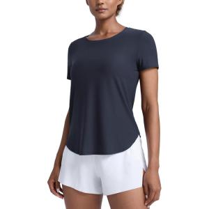 imageCRZ YOGA Cloudweight Workout Tops for Women Lightweight Athletic Short Sleeve Shirts Gym Running Side Slit TShirtsTrue Navy