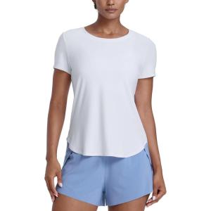 imageCRZ YOGA Cloudweight Workout Tops for Women Lightweight Athletic Short Sleeve Shirts Gym Running Side Slit TShirtsWhite