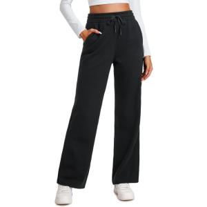 imageCRZ YOGA Cotton Fleece Lined Sweatpants Women 30quot Straight Leg Casual Lounge Sweat Pants for WomenBlack