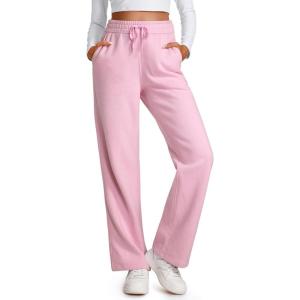 imageCRZ YOGA Cotton Fleece Lined Sweatpants Women 30quot Straight Leg Casual Lounge Sweat Pants for WomenPink Peony