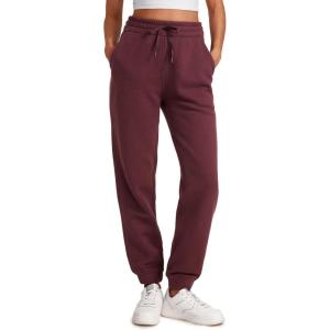 imageCRZ YOGA Cotton Fleece Lined Sweatpants Women High Waisted Warm Casual Lounge Jogger Pants with PocketsDark Red