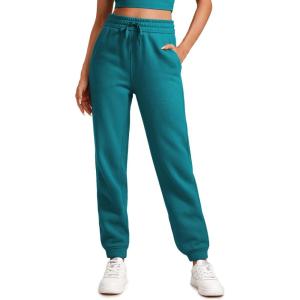imageCRZ YOGA Cotton Fleece Lined Sweatpants Women High Waisted Warm Casual Lounge Jogger Pants with PocketsGreen Jade