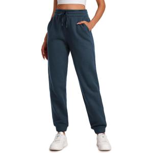 imageCRZ YOGA Cotton Fleece Lined Sweatpants Women High Waisted Warm Casual Lounge Jogger Pants with PocketsInk Blue