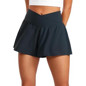 imageCRZ YOGA Crossover Butterfly Athletic Shorts for Women 2 in 1 Flowy High Waisted for Tennis Running Workout with PocketsTrue Navy