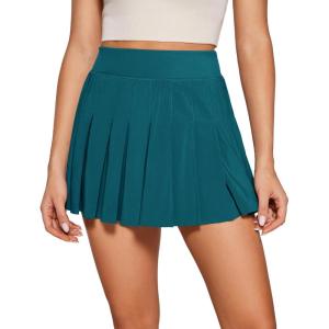 imageCRZ YOGA Cute Pleated Skirts for Women High Waisted Tennis Golf Skorts with Pockets Casual Athletic Workout SkaterBorealis Green