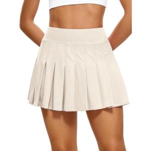 imageCRZ YOGA Cute Pleated Skirts for Women High Waisted Tennis Golf Skorts with Pockets Casual Athletic Workout SkaterWhite Apricot