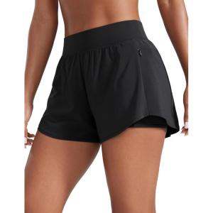 imageCRZ YOGA Double Layer Running Shorts for Women 3quot High Waisted 2 in 1 for Athletic Tennis Workout with Zip PocketsBlack