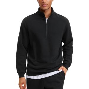 imageCRZ YOGA Fleece Lined Half Zip Sweatshirts for Men Mock Neck Pullover Sweat Shirts Casual Workout Daily SweatersBlack
