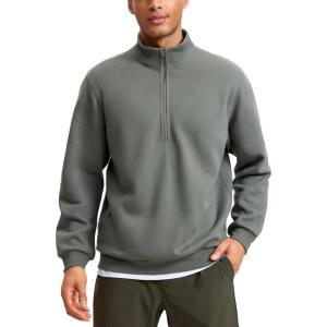 imageCRZ YOGA Fleece Lined Half Zip Sweatshirts for Men Mock Neck Pullover Sweat Shirts Casual Workout Daily SweatersGrey Sage