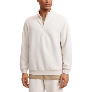 imageCRZ YOGA Fleece Lined Half Zip Sweatshirts for Men Mock Neck Pullover Sweat Shirts Casual Workout Daily SweatersMilky White Bone
