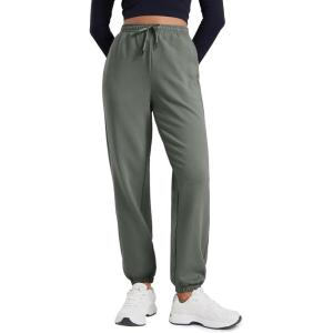 imageCRZ YOGA Fleece Sweatpants Women Cotton Joggers High Waisted Lounge Casual Travel Elastic Bottom Pants with PocketsGrey Sage