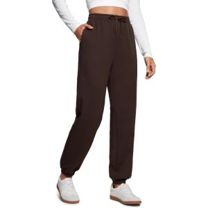 imageCRZ YOGA Fleece Sweatpants Women Cotton Joggers High Waisted Lounge Casual Travel Elastic Bottom Pants with PocketsHot Fudge Brown