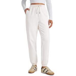 imageCRZ YOGA Fleece Sweatpants Women Cotton Joggers High Waisted Lounge Casual Travel Elastic Bottom Pants with PocketsMilky White Bone