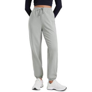 imageCRZ YOGA Fleece Sweatpants Women Cotton Joggers High Waisted Lounge Casual Travel Elastic Bottom Pants with PocketsSterling