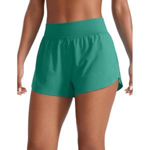imageCRZ YOGA High Waisted Dolphin Athletic Running Shorts for Women 3quot High Split Comfy Mesh Liner for Gym Workout TrackCascadia Green