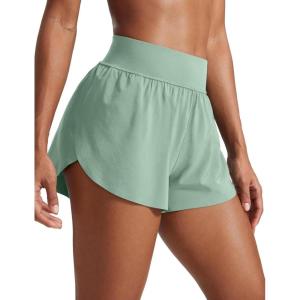 imageCRZ YOGA High Waisted Dolphin Athletic Running Shorts for Women 3quot High Split Comfy Mesh Liner for Gym Workout TrackGreen Palm Court