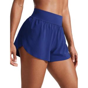 imageCRZ YOGA High Waisted Dolphin Athletic Running Shorts for Women 3quot High Split Comfy Mesh Liner for Gym Workout TrackLarkspur Blue