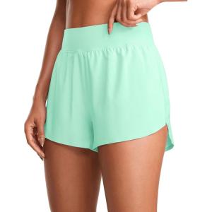 imageCRZ YOGA High Waisted Dolphin Athletic Running Shorts for Women 3quot High Split Comfy Mesh Liner for Gym Workout TrackMint Moment