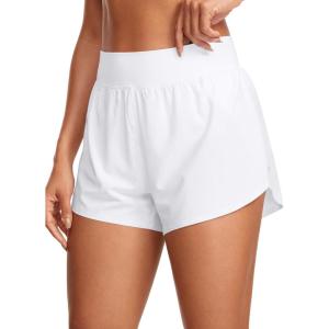 imageCRZ YOGA High Waisted Dolphin Athletic Running Shorts for Women 3quot High Split Comfy Mesh Liner for Gym Workout TrackWhite