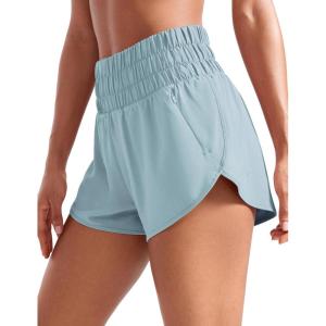 imageCRZ YOGA High Waisted Dolphin Running Shorts for Womens Mesh Liner for Gym Workout Athletic with Zipper PocketLight Grayish Blue