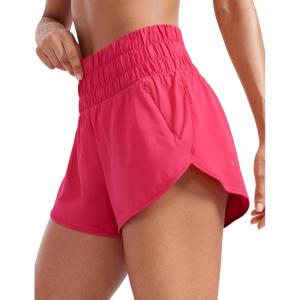 imageCRZ YOGA High Waisted Dolphin Running Shorts for Womens Mesh Liner for Gym Workout Athletic with Zipper PocketLip Gloss Pink