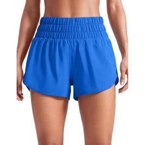 imageCRZ YOGA High Waisted Dolphin Running Shorts for Womens Mesh Liner for Gym Workout Athletic with Zipper PocketSparkle Blue