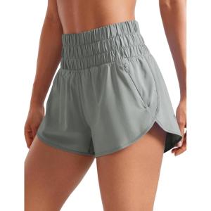 imageCRZ YOGA High Waisted Dolphin Running Shorts for Womens Mesh Liner for Gym Workout Athletic with Zipper PocketSterling