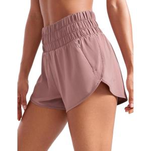 imageCRZ YOGA High Waisted Dolphin Running Shorts for Womens Mesh Liner for Gym Workout Athletic with Zipper PocketTwilight Rose Pink