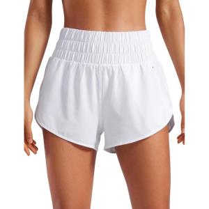 imageCRZ YOGA High Waisted Dolphin Running Shorts for Womens Mesh Liner for Gym Workout Athletic with Zipper PocketWhite