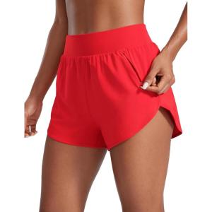imageCRZ YOGA High Waisted Dolphin Shorts for Women 3quot for Running Athletic Workout Gym with Zipper Pockets LinerDeep Red