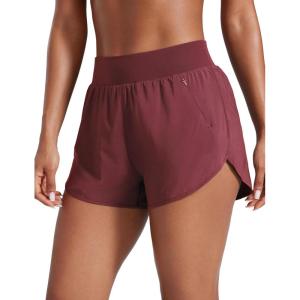 imageCRZ YOGA High Waisted Dolphin Shorts for Women 3quot for Running Athletic Workout Gym with Zipper Pockets LinerRed Merlot
