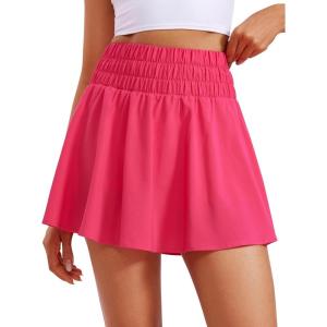 imageCRZ YOGA High Waisted Flowy Tennis Skirts for Women Pleated Casual Golf Athletic Pickleball Skorts with Shorts PocketsLip Gloss Pink