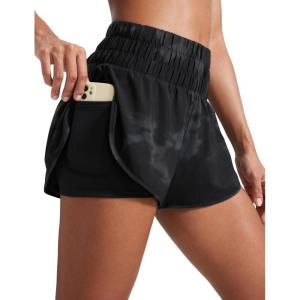 imageCRZ YOGA High Waisted Running Shorts for Women 3quot  Split Breathable for Athletic Tennis Gym Workout with PocketsBlack Tie Dye Flowers