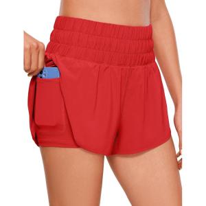 imageCRZ YOGA High Waisted Running Shorts for Women 3quot  Split Breathable for Athletic Tennis Gym Workout with PocketsDark Red