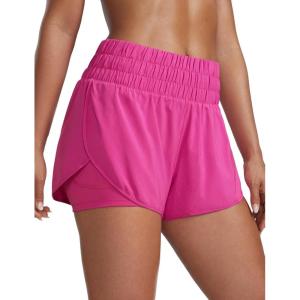 imageCRZ YOGA High Waisted Running Shorts for Women 3quot  Split Breathable for Athletic Tennis Gym Workout with PocketsHibiscus Purple
