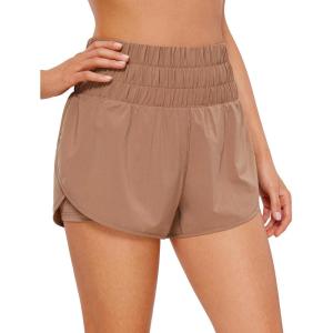 imageCRZ YOGA High Waisted Running Shorts for Women 3quot  Split Breathable for Athletic Tennis Gym Workout with PocketsMocha Mousse