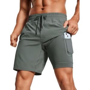 imageCRZ YOGA Mens 2 in 1 Running Shorts with Liner  7 Quick Dry for Workout Sports Athletic with PocketsGrey Sage