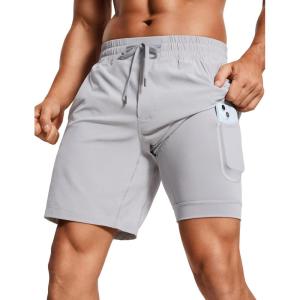 imageCRZ YOGA Mens 2 in 1 Running Shorts with Liner  7 Quick Dry for Workout Sports Athletic with PocketsGull Gray